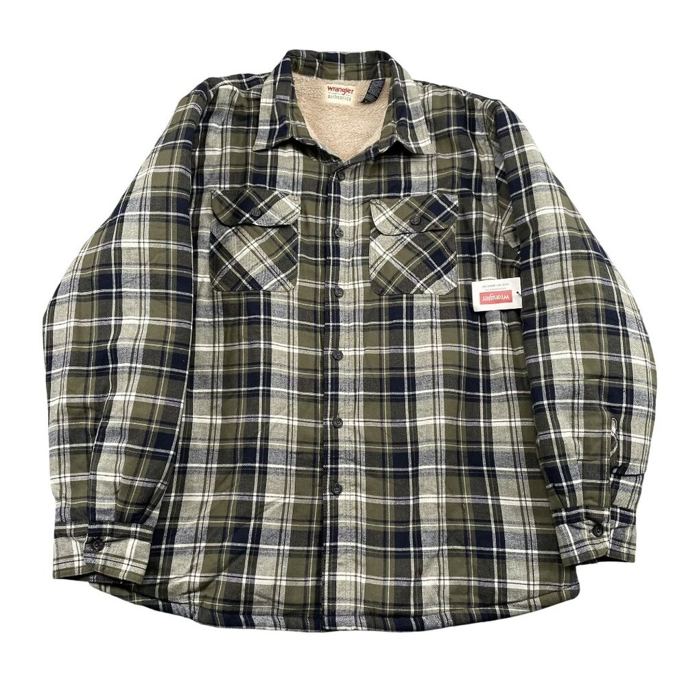 NWT Wrangler‎ Sherpa Lined Shacket Mens XL Green Plaid